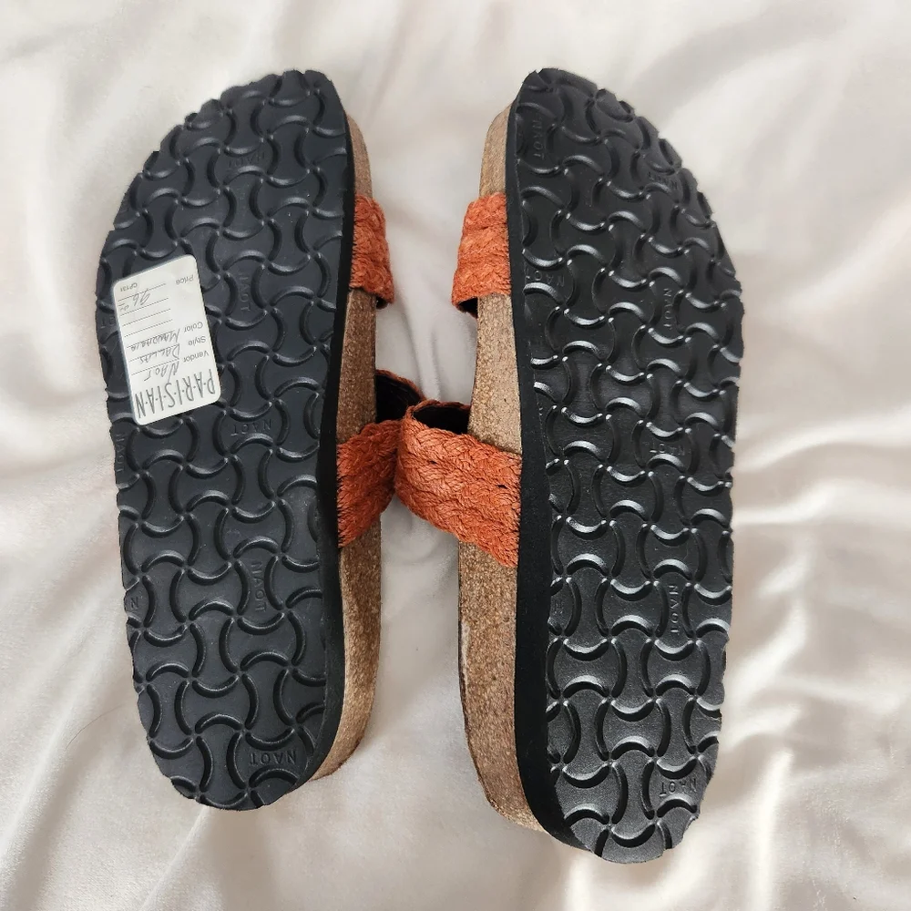 Naot womens size 36 5 5.5 leather mandarin linen braid slip on footbed sandals - Picture 4 of 7